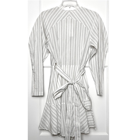 NWT ALC Striped Cotton Silk Blend Puff Long Sleeve Ruffle Hem Wrap Waist Dress 6 - Picture 7 of 12